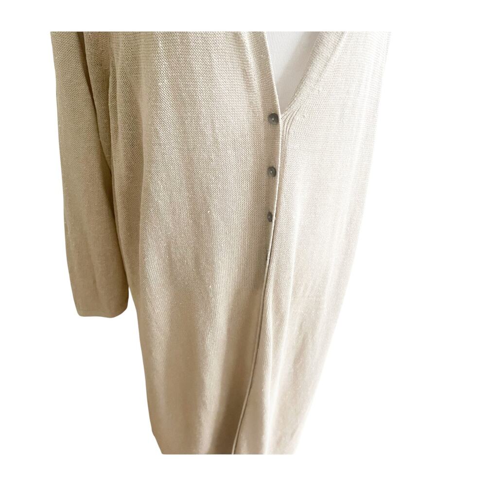 J.Jill Longline Cardigan Women 4X Tan Knit Linen Blend V-Neck Button Front Boho - Picture 9 of 10